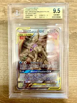 Pokemon Arceus & Dialga & Palkia GX Cosmic Eclipse Alt Art #221 BGS 9.5 (PSA 10) - Image 1