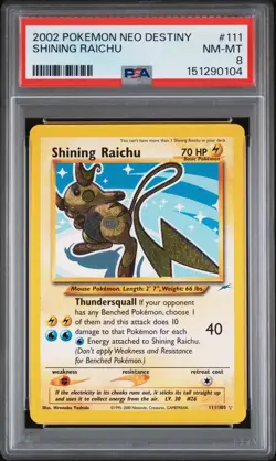 2002 Pokemon Neo Destiny #111 Shining Raichu PSA 8 NM-MT - Image 1