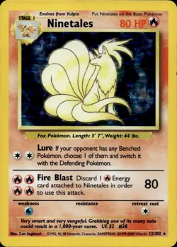 NINETALES 12/102 HOLO HOLO RARE BASE SET UNLIMITED POKEMON HOLO MP - Image 2