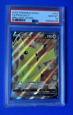 2022 Pokemon Swsh FA/Pikachu V Brilliant Stars #157 PSA 10 GEM MT - Image 1