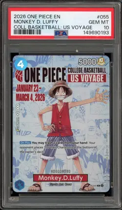 One Piece CCG Monkey.D.Luffy College Basketball US Voyage Promo P-055 PSA 10 - Image 1