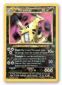 Tyranitar 31/75 Neo Discovery Rare 2001 WOTC Non Holo Pokemon Card LP/VLP - Image 1