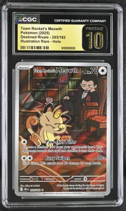 Pokemon Team Rocket's Meowth 203/182 Holo Destined Rivals - CGC 10 PRISTINE - Image 1