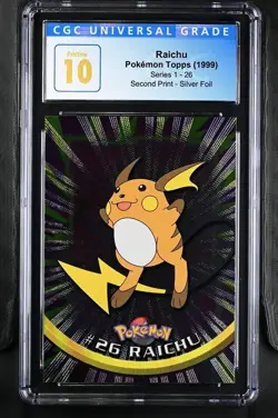 RAICHU, 1999 TOPPS #26, 2nd Print - Silver Foil. CGC Pristine 10. Pokemon Pop 2 - Image 1