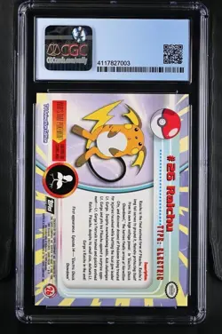 RAICHU, 1999 TOPPS #26, 2nd Print - Silver Foil. CGC Pristine 10. Pokemon Pop 2 - Image 2
