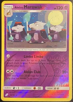 Alolan Marowak Reverse Holo Rare 64/181 Pokemon TCG Sun & Moon Team UP NM - Image 1