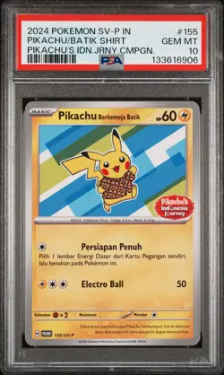 2024 POKEMON INDONESIAN SV-P PROMO #155 PIKACHU IN BATIK SHIRT PSA 10 - Image 1
