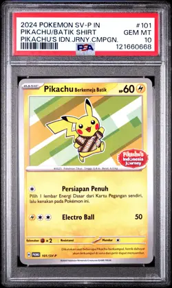 2024 POKEMON INDONESIAN SV-P PROMO #101 PIKACHU IN BATIK SHIRT PSA 10 - Image 1