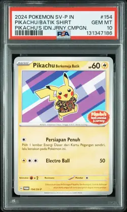 2024 POKEMON INDONESIAN SV-P PROMO #154 PIKACHU IN BATIK SHIRT PSA 10 - Image 1