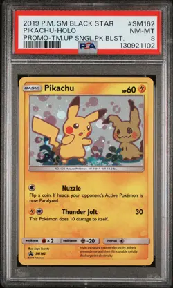 2019 POKEMON TEAM UP BLACK STAR PROMO PIKACHU #SM162 HOLO PSA 8 NM #130921102 - Image 1