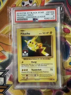 2016 POKEMON XY BLACK STAR PROMO POKEMON LEAGUE #XY202 PIKACHU-HOLO PSA 8 - Image 1