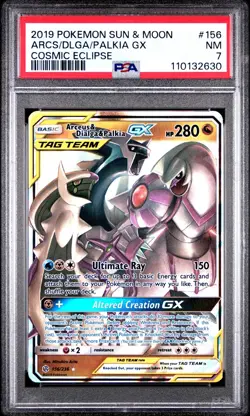 Pokemon TCG Arceus Dialga Palkia GX 156/236 Sun & Moon Cosmic Eclipse PSA 7 - Image 1