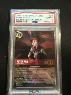 PSA 10 GEM MT Peter Pan - Pirate's Bane Enchanted Text Error Disney Lorcana #215 - Image 1