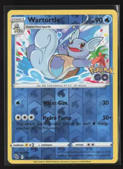 Wartortle Uncommon Pokemon GO 016/078 NM Pokemon Card Reverse Holo - Image 1
