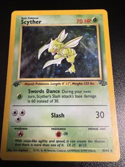Pokemon Scyther Jungle 10/64 1st Edition Holo 1999 WOTC TCG Card - MP - Image 1
