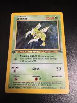 Pokemon Scyther Jungle 10/64 1st Edition Holo 1999 WOTC TCG Card - MP - Image 2
