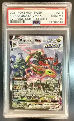 2021 Pokemon Sword & Shield Evolving Skies Rayquaza VMAX #218/203 PSA 10 - Image 1