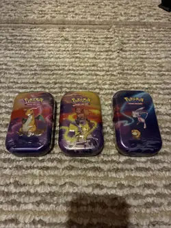 3 Pokemon Kanto Powers Mini Tins Sealed Dragonite Mew and Picachu Lot Of 3 - Image 1