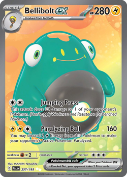 BELLIBOLT EX 237/193 ULTRA RARE PALDEA EVOLVED POKEMON LIGHTLY PLAYED - Image 1