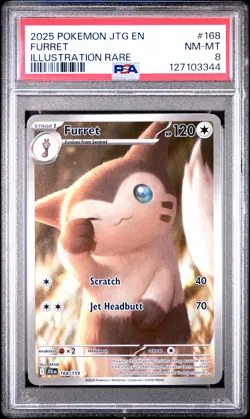 2025 POKEMON JTG EN-JOURNEY TOGETHER ILLUSTRATION RARE #168 FURRET PSA 8 - Image 1