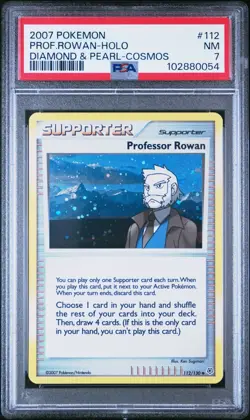 2007 Pokemon Diamond & Pearl Professor Rowan Cosmos Holo 112/130 PSA 7 - Image 1