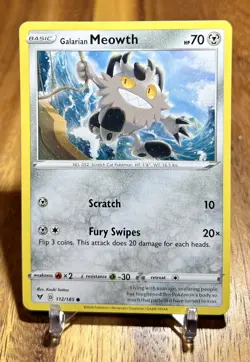 Galarian Meowth 112/185 Non Holo Common Vivid Voltage Pokemon Card NM - Image 1