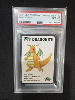 Dragonite #149 Pokemon Trading Card Game Mini KFC 1998 Nintendo WOTC PSA 8 - Image 1
