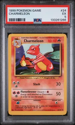 1999 POKEMON BASE SET UNLIMITED #24 CHARMELEON PSA 5 - Image 1