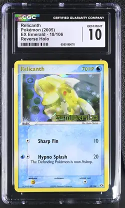 CGC 10 GEM MINT Relicanth 2005 EX Emerald 18/106 Reverse Holo Pokemon Card - Image 1