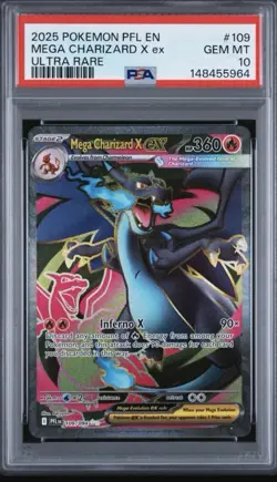 2025 POKEMON PFL EN-PHANTASMAL FLAMES 109 MEGA CHARIZARD X EX ULTRA RARE PSA 10 - Image 1