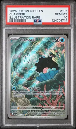 2025 POKEMON DRI EN-DESTINED RIVALS ILLUSTRATION RARE #195 CLAMPERL PSA 10 - Image 1