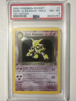 Pokemon 1st Edition PSA 8 Dark Alakazam 1/82 Team Rocket Holo - Image 1