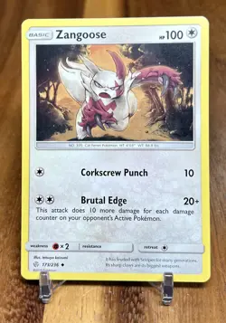 Zangoose 173/236 Non Holo Cosmic Eclipse Pokemon Card NM - Image 1