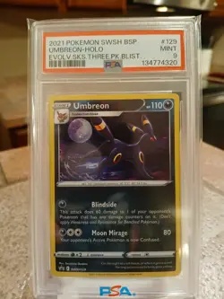 Pokemon TCG Umbreon PSA 9 Evolving Skies 3 Pack Blister Holo Promo #7 SWSH129 - Image 1