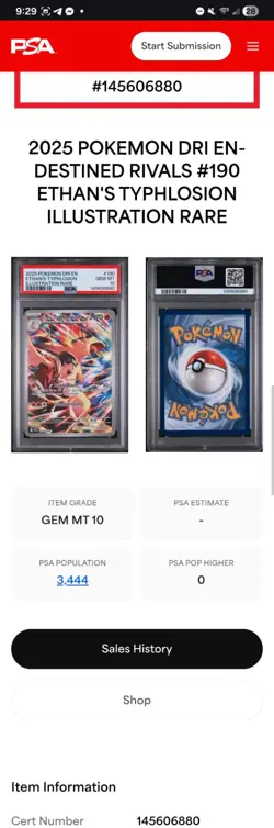 Ethan's Typhlosion 190/182 Sv10 PSA 10 grade Pokemon English - Image 3