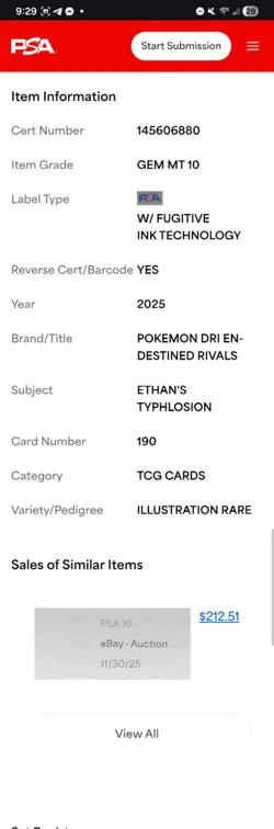 Ethan's Typhlosion 190/182 Sv10 PSA 10 grade Pokemon English - Image 4