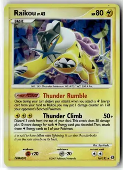 Raikou ⭐ 16/132 Holo Rare Secret Wonders 2007 Pokemon LP - Image 1