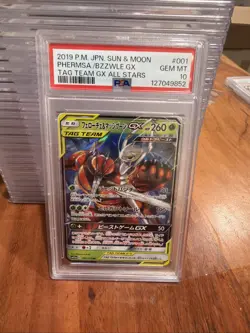 2019 Pokemon PHEROMOSA & BUZZWOLE GX 001/173 RR [Tag Team SM12a] Japanese PSA 10 - Image 1