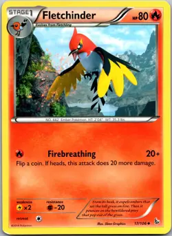 Fletchinder 17/106 - XY - Flashfire Uncommon Pokemon TCG NM - Image 1