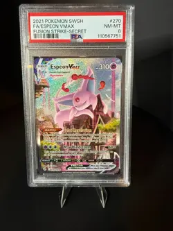 ESPEON VMAX PSA 8 2021 POKEMON SWSH FUSION STRIKE 270/264 SECRET RARE - Image 1