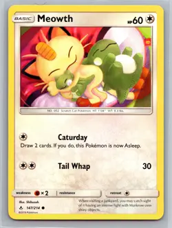 Meowth 147/214 Unbroken Bonds Pokemon TCG Colorless Scratch Cat Basic Card - Image 1