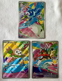 Pokemon First Partner Set Of Rowlet Litten Popplio Full Art Cards Pack Fresh - Image 1