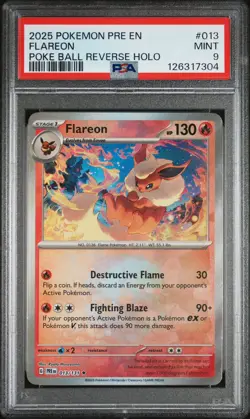 Pokemon TCG Flareon Poke Ball Pattern 013/131 SV Prismatic Evolutions PSA Mint 9 - Image 1