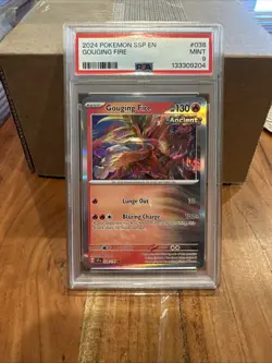 2024 Pokemon SSP EN-SURGING SPARKS GOUGING FIRE #038 PSA MINT 9 - Image 5