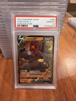 PSA 10 Gem Mint 2020 POKEMON SWORD & SHIELD VIVID VOLTAGE #098 COALOSSAL V - Image 1