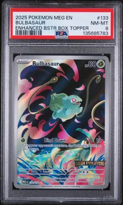 2025 Pokemon Bulbasaur Enhanced Booster Box Topper 133/132 PSA 8 - Image 1