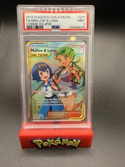 2019 Pokemon Sun & Moon Cosmic Eclipse Mallow & Lana 231/236 PSA 9 Mint - Image 1