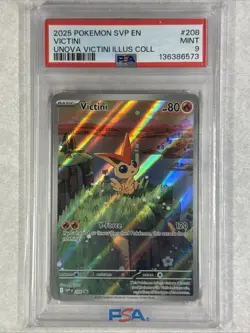 2025 POKEMON SVP EN-SV BLACK STAR PROMO #208 VICTINI UNOVA ILLUS COLL PSA 9 - Image 1