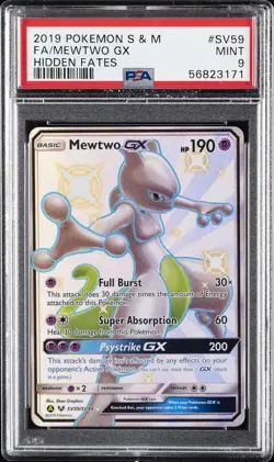2019 POKEMON SUN & MOON HIDDEN FATES #SV59 FULL ART/MEWTWO GX PSA 9 - Image 1