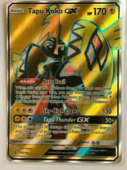 Tapu Koko GX FULL ART ULTRA RARE 135/145 Pokemon SM Guardians Rising Holo NM - Image 1